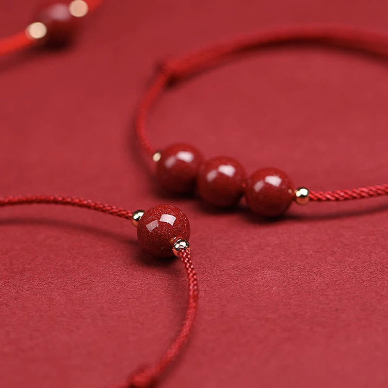 Natural Lucky Cinnabar Bead Blessing String Bracelet Anklet