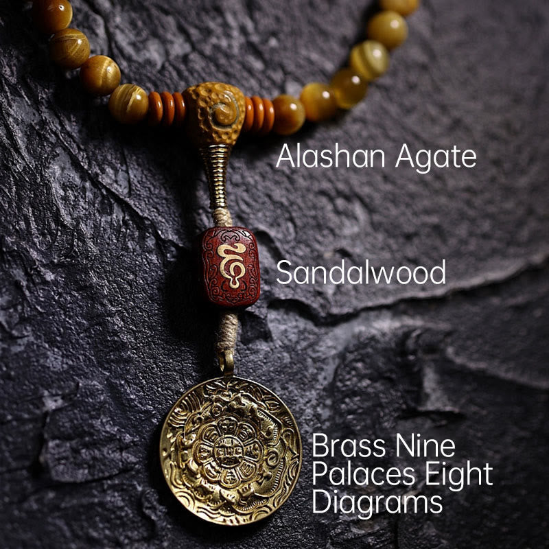 108 Mala Beads Natural Tiger Eye Copper Dorje Protection Tassel Bracelet