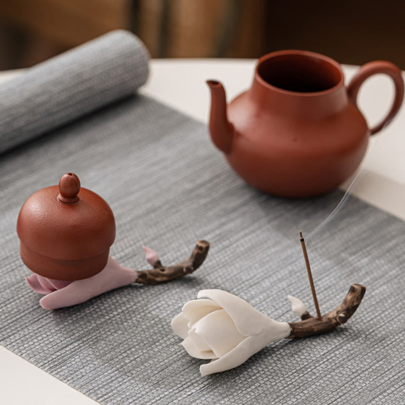 Gardenia Flower Pattern Ceramic Incense Burner Decoration
