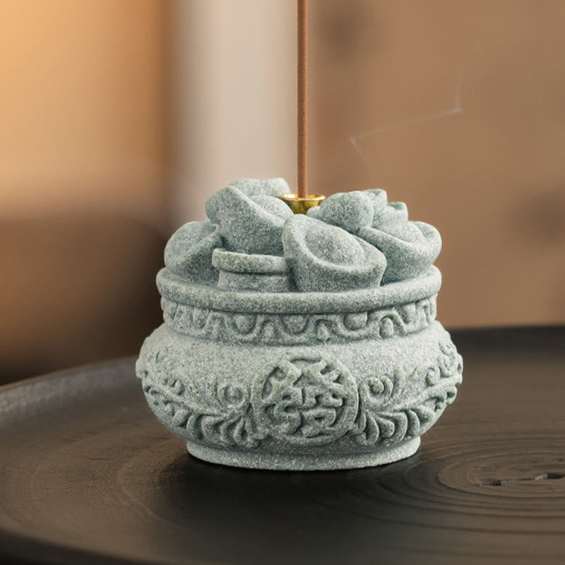 Chinese Character Fu Ingots Incense Burner Desk Decoration