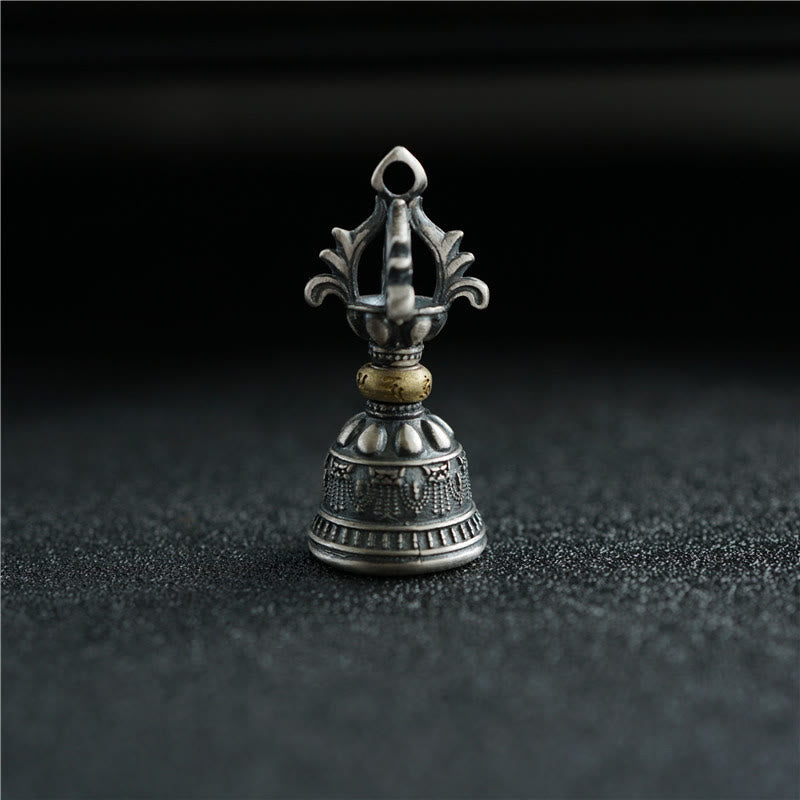 Tibet 925 Sterling Silver Om Mani Padme Hum Dorje Bell Vajra Engraved Enlightenment Pendant Hanging Decoration