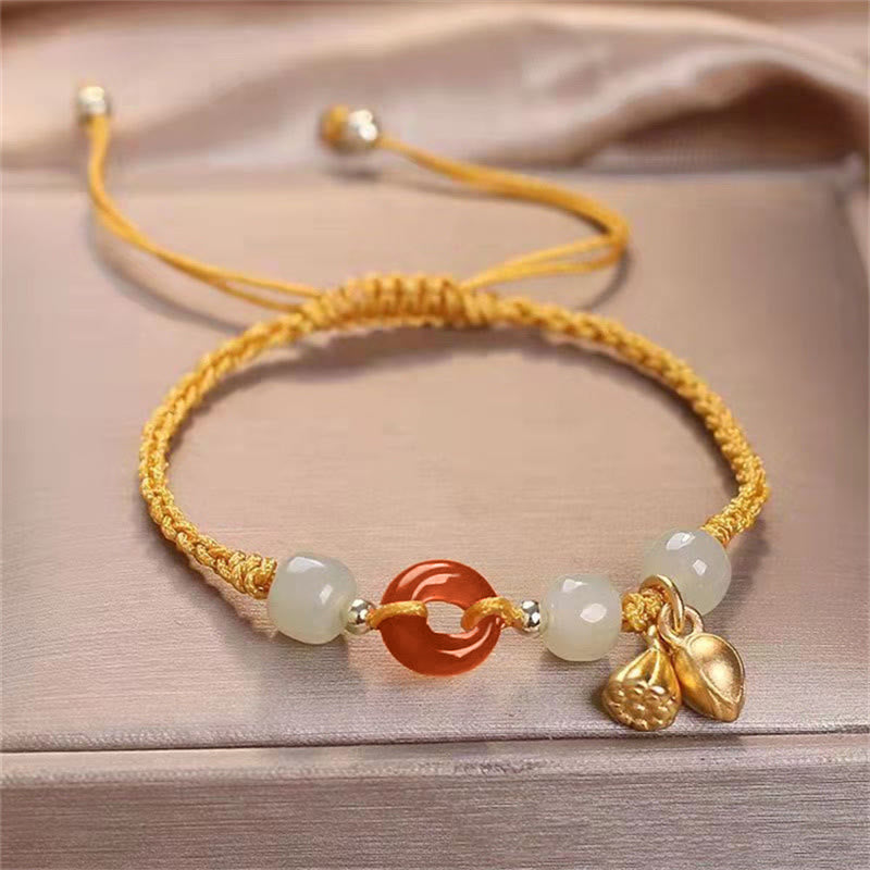 Red Agate Peace Buckle Jade Lotus Braided Bracelet