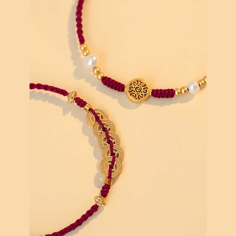 Copper Coin Fortune Tree Luck Strength Braided Bracelet