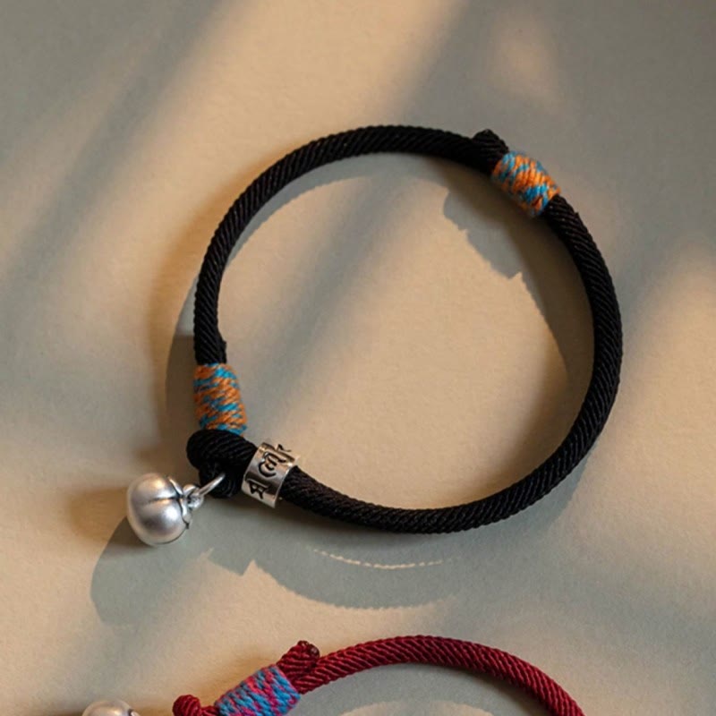 925 Sterling Silver Tibetan Handmade Om Mani Padme Hum Persimmon Charm Luck Protection Braided Bracelet