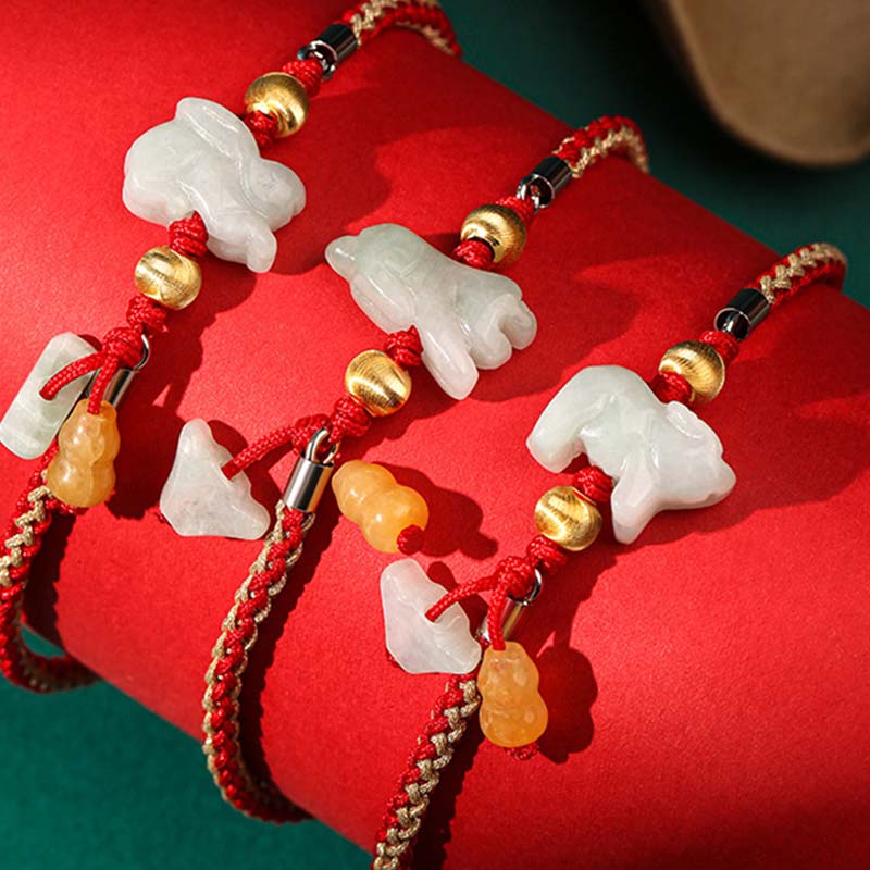 Chinese Zodiac Jade Prosperity Red String Bracelet Anklet