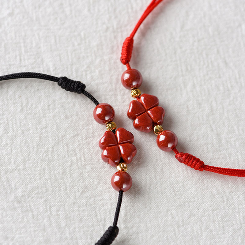 Four Leaf Clover Cinnabar Blessing Calm String Bracelet Anklet