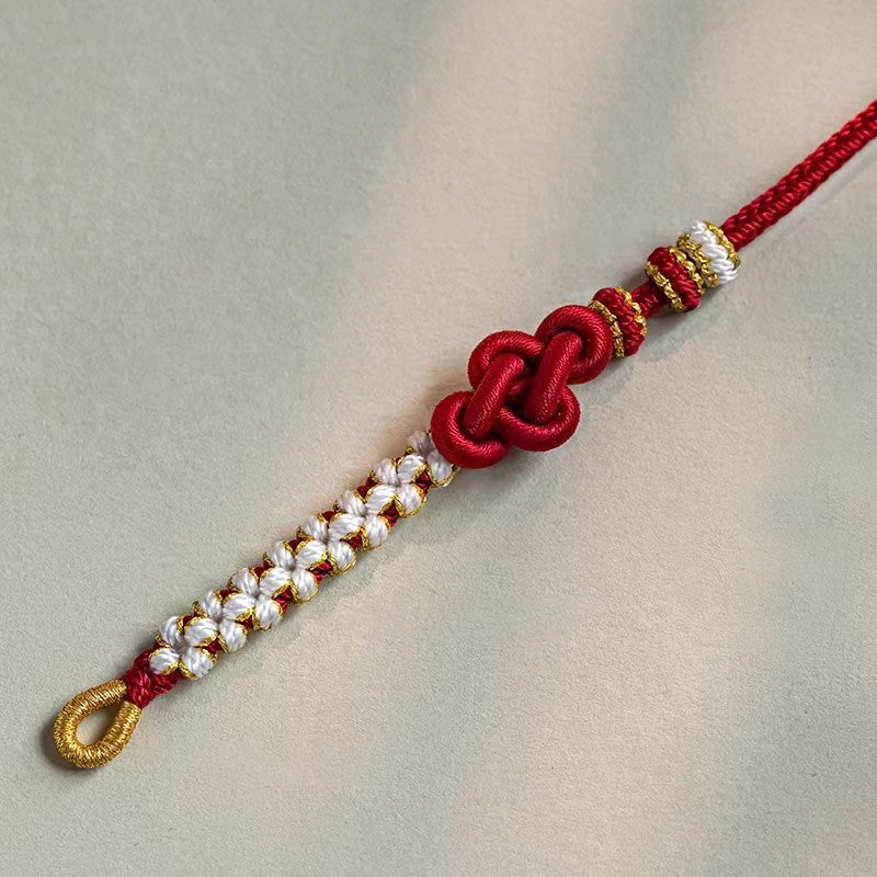 Handmade True Love Knot Peach Blossom Charm Luck Rope Bracelet