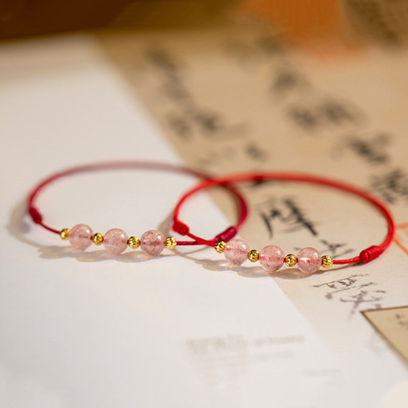 Strawberry Crystal Beads Luck Red String Anklet