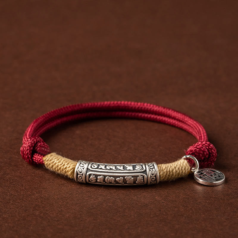 999 Sterling Silver Tibet Handmade Om Mani Padme Hum Fu Character TopRank Character Luck Braided Bracelet