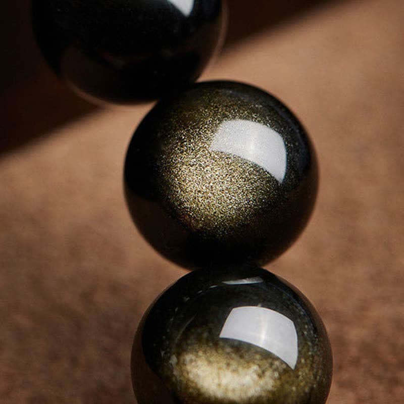 Gold Sheen Obsidian PiXiu Cinnabar Om Mani Padme Hum Protection Bracelet