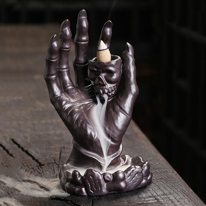 Halloween Ghost Hand Skull Head Ceramic Peace Incense Burner Decoration
