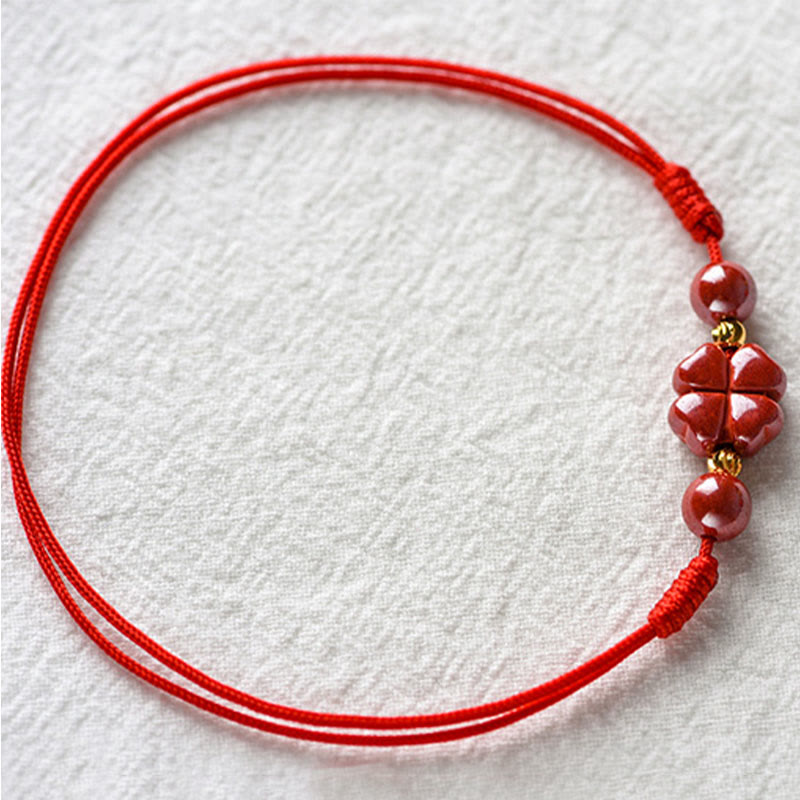 Four Leaf Clover Cinnabar Blessing Calm String Bracelet Anklet