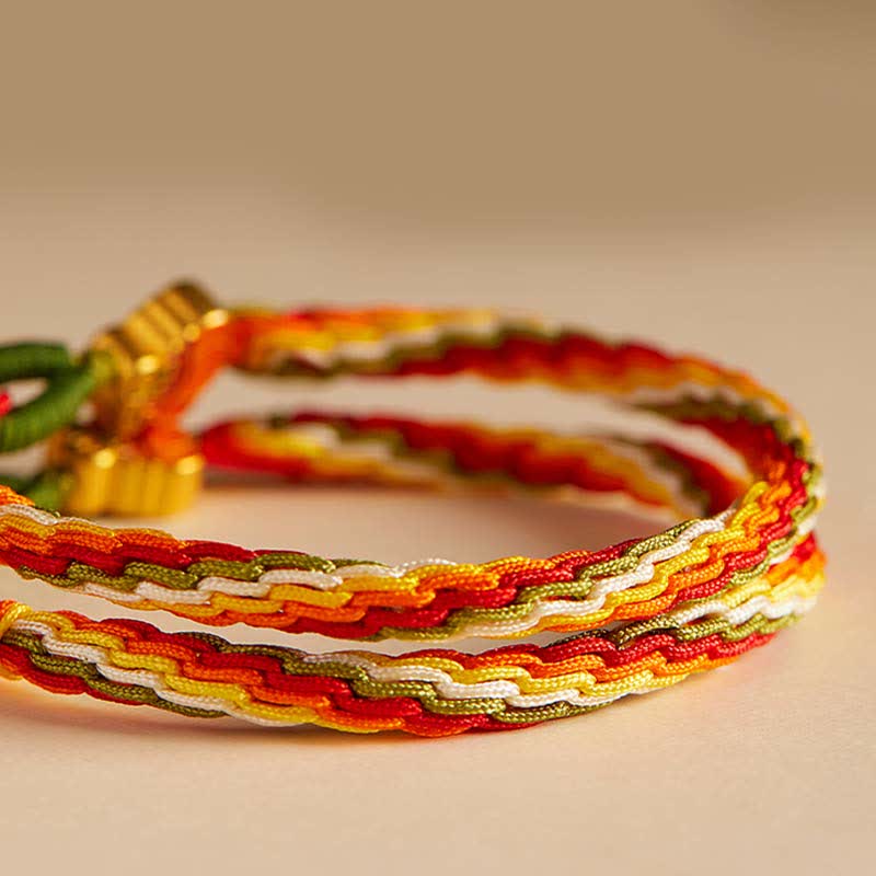 Persimmon Red Agate Strength Reincarnation Knot Braid String Bracelet