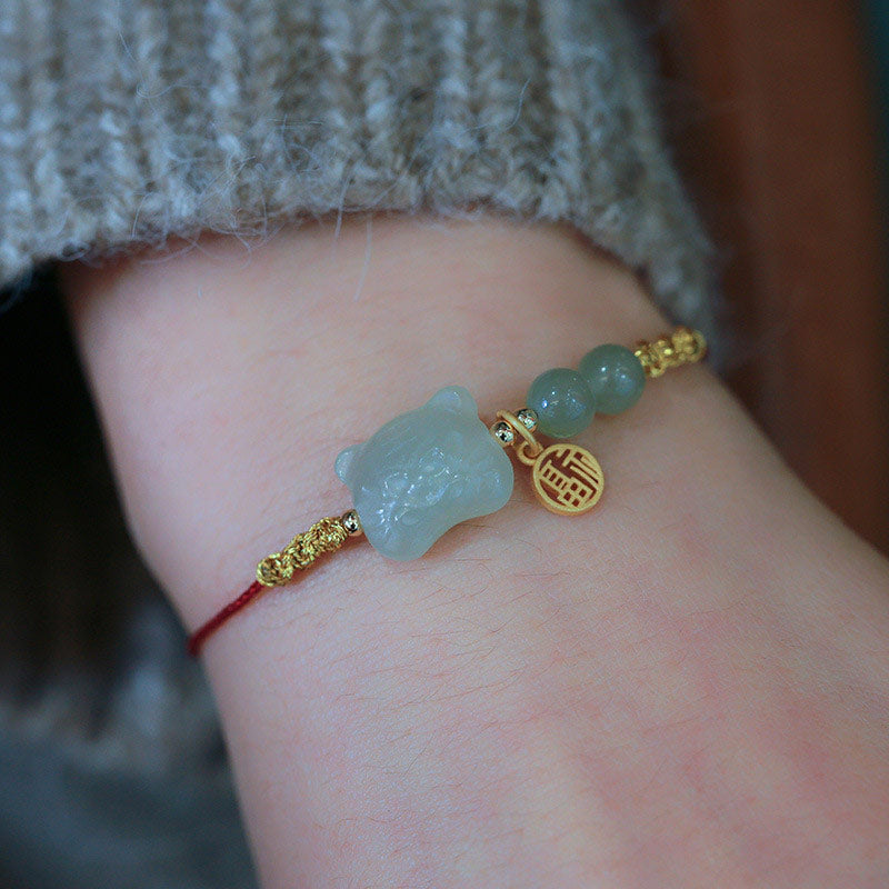 Chinese Zodiac Tiger Jade Prosperity Red String Bracelet