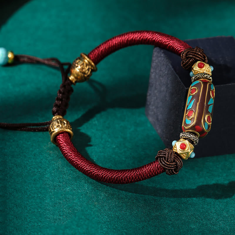 Handmade Tibetan Turquoise Om Mani Padme Hum Strength Braided Bracelet
