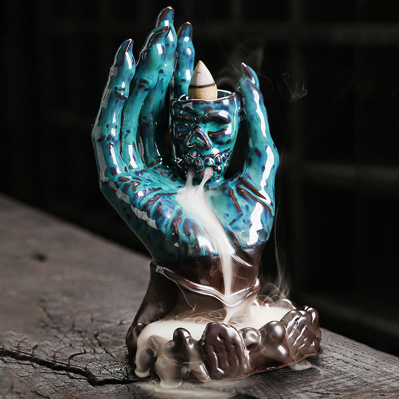 Halloween Ghost Hand Skull Head Ceramic Peace Incense Burner Decoration