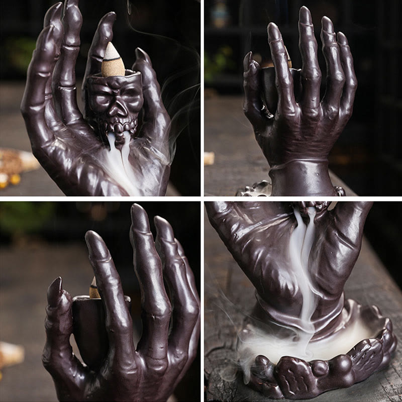 Halloween Ghost Hand Skull Head Ceramic Peace Incense Burner Decoration