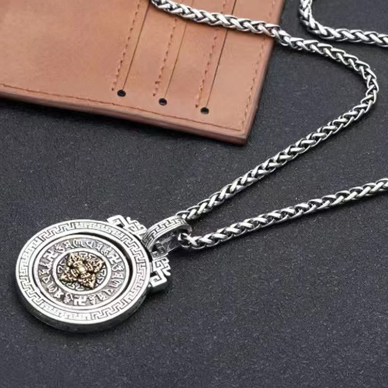 Tibetan Om Mani Padme Hum Double Dorje Vajra Rotatable Purity Peace Necklace Pendant