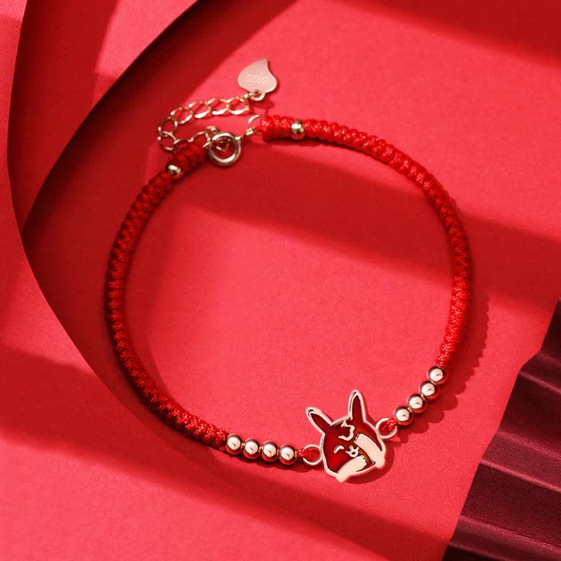 925 Sterling Silver Chinese Zodiac Luck Faith Discolor Red String Bracelet