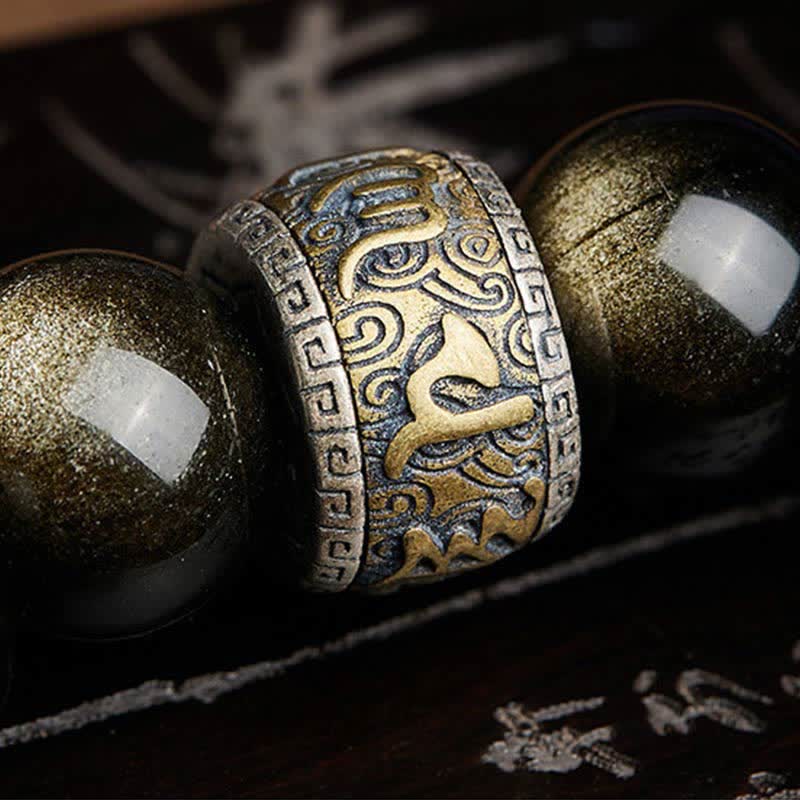 Gold Sheen Obsidian PiXiu Cinnabar Om Mani Padme Hum Protection Bracelet