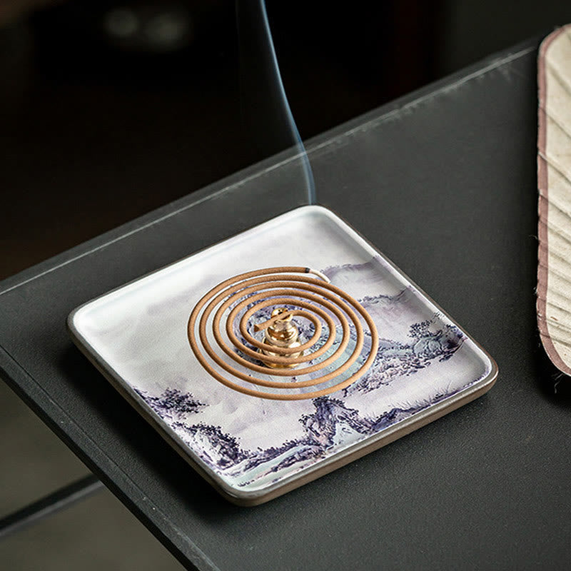 Mountain Lake Flower Leaf Ceramic Plate Tray Stick Incense Burner Decoration