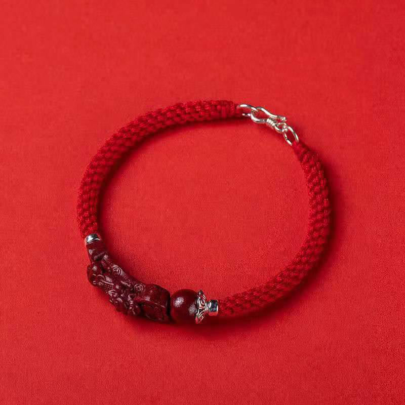 Handcrafted PiXiu Cinnabar Wealth Luck Braided Bracelet