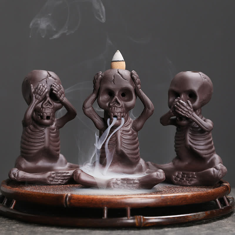 Little Skull Ghost Purple Clay Backflow Smoke Fountain Peace Incense Burner Decoration