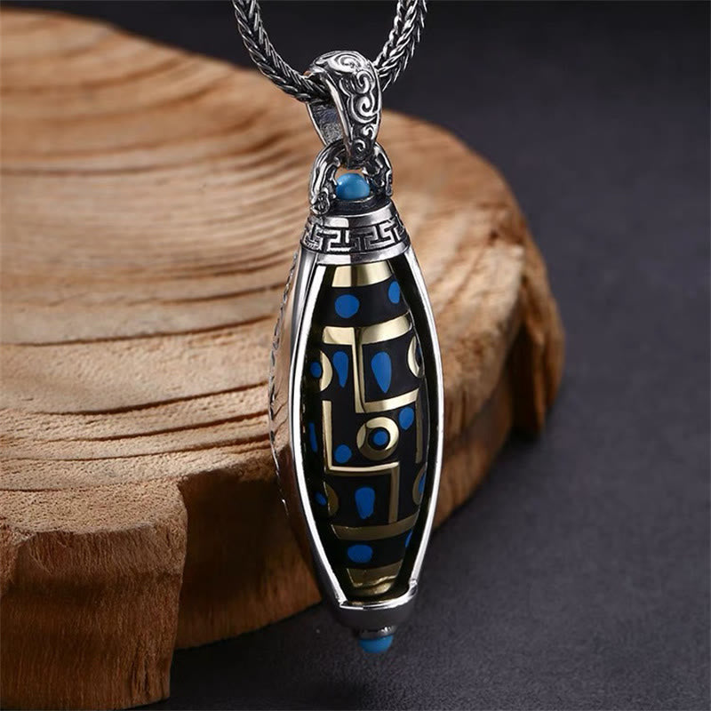 Tibetan Om Mani Padme Hum Nine-Eye Dzi Bead Pattern Peace Purity Rotatable Necklace Pendant