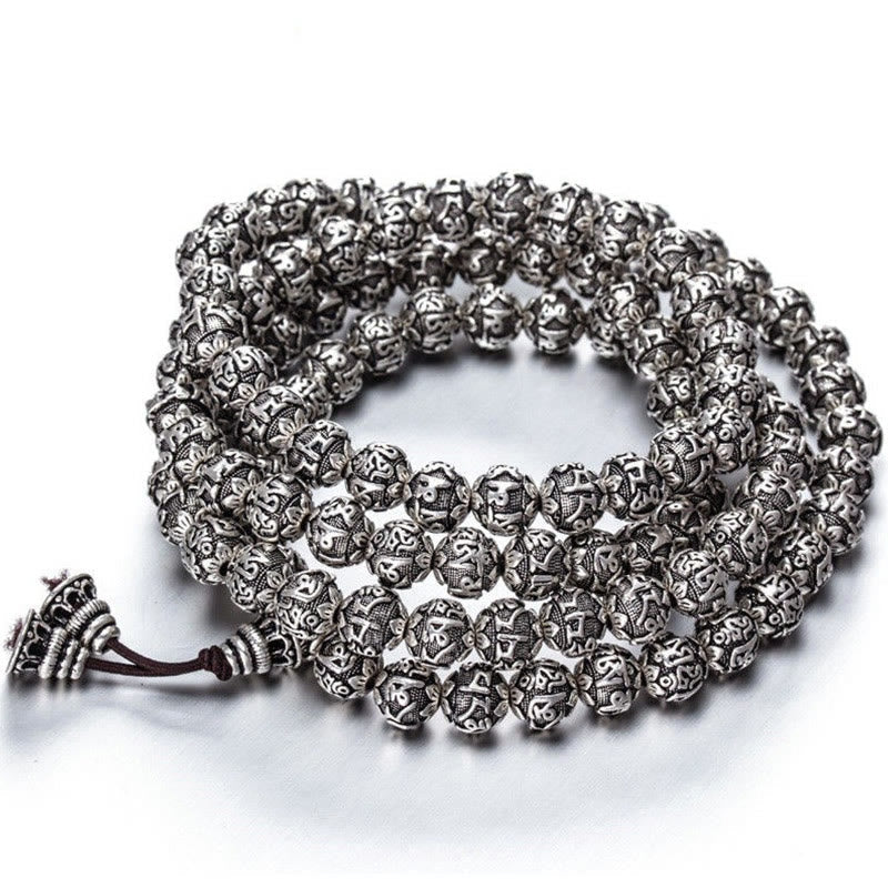 Tibetan Om Mani Padme Hum Carved Alloy Beads Amulet Bracelet