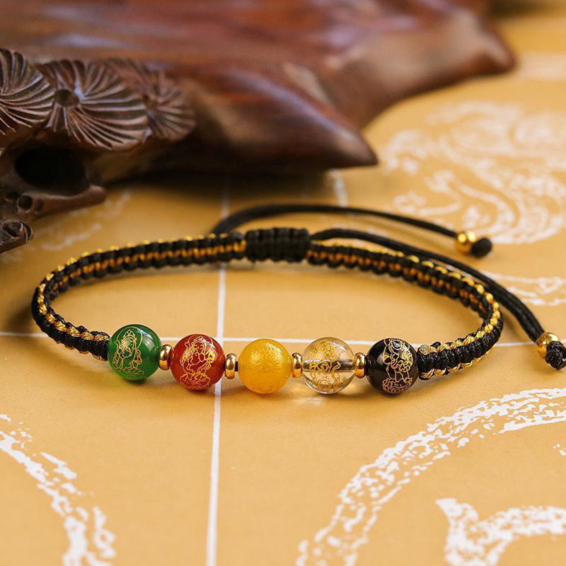 Five Directions Gods of Wealth Agate Handmade Protection String Braid Bracelet