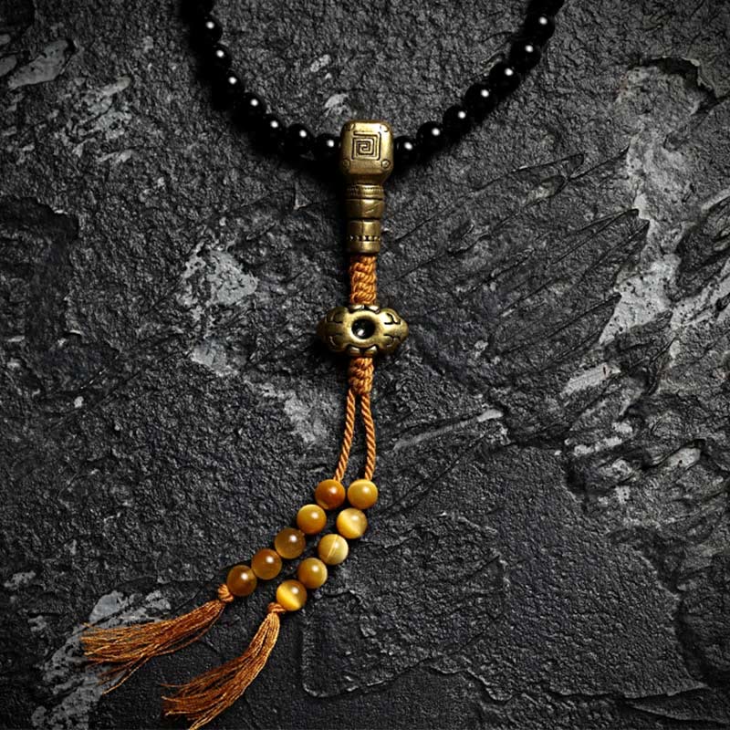 Tibetan 108 Mala Beads Black Onyx Tiger Eye Beads Nine Palaces Bagua Protection Bracelet