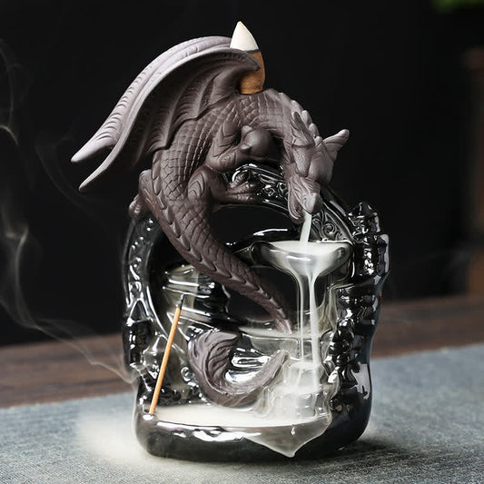 Nordic Pterosaur Dragon Ceramic Backflow Smoke Fountain Protection Incense Burner Decoration
