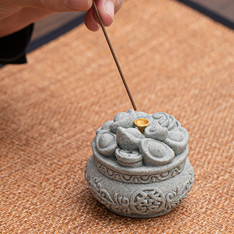 Chinese Character Fu Ingots Incense Burner Desk Decoration