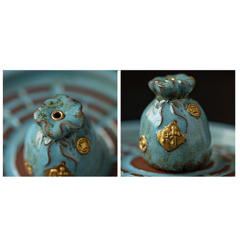 Small Treasure Bowl Lucky Bag Bagua Tray Ceramic Stick Incense Burner Decoration
