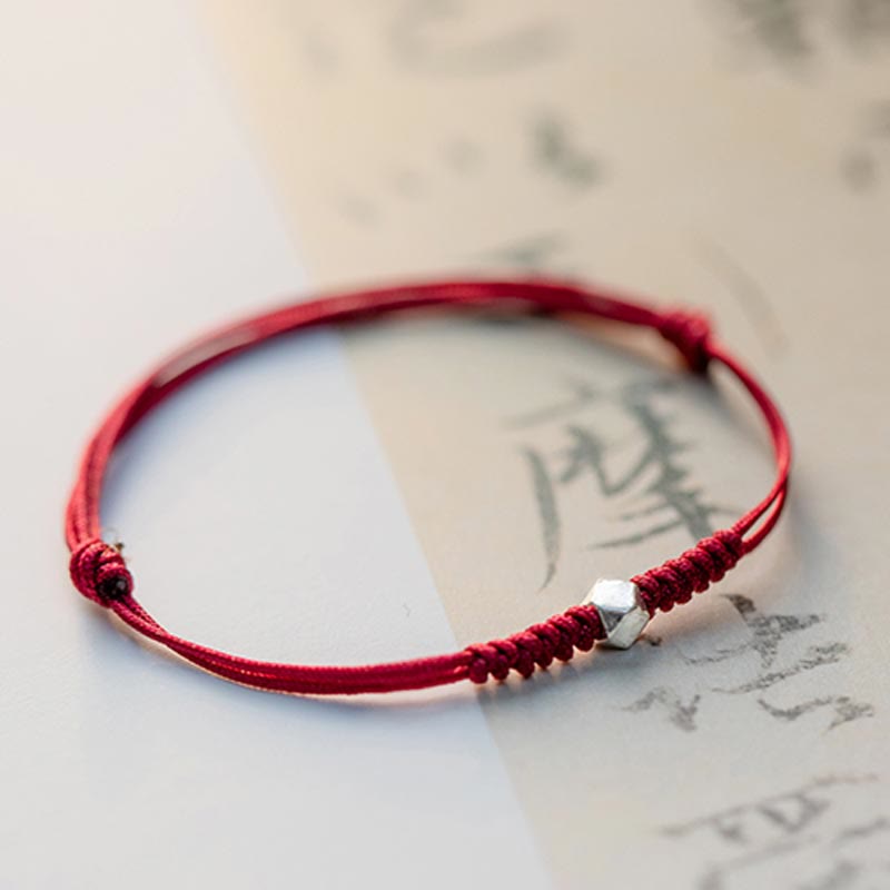 925 Sterling Silver Luck Bead Protection Red String Thin Cord Braided Bracelet