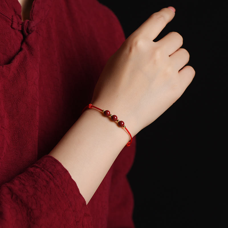 Natural Lucky Cinnabar Bead Blessing String Bracelet Anklet