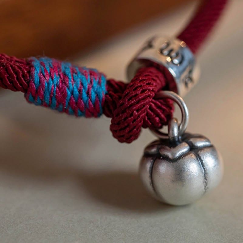 925 Sterling Silver Tibetan Handmade Om Mani Padme Hum Persimmon Charm Luck Protection Braided Bracelet