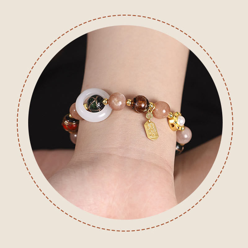 Tibetan Incense Ash Liuli Glass Tridacna Stone Sun Stone Om Mani Padme Hum Prayer Wheel Charm Bracelet