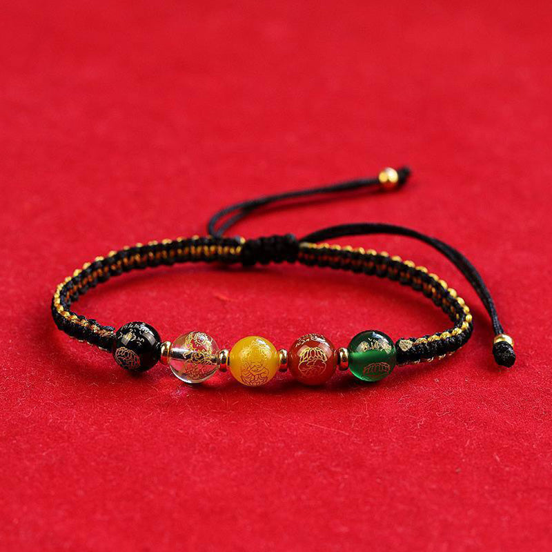 Five Directions Gods of Wealth Agate Handmade Protection String Braid Bracelet