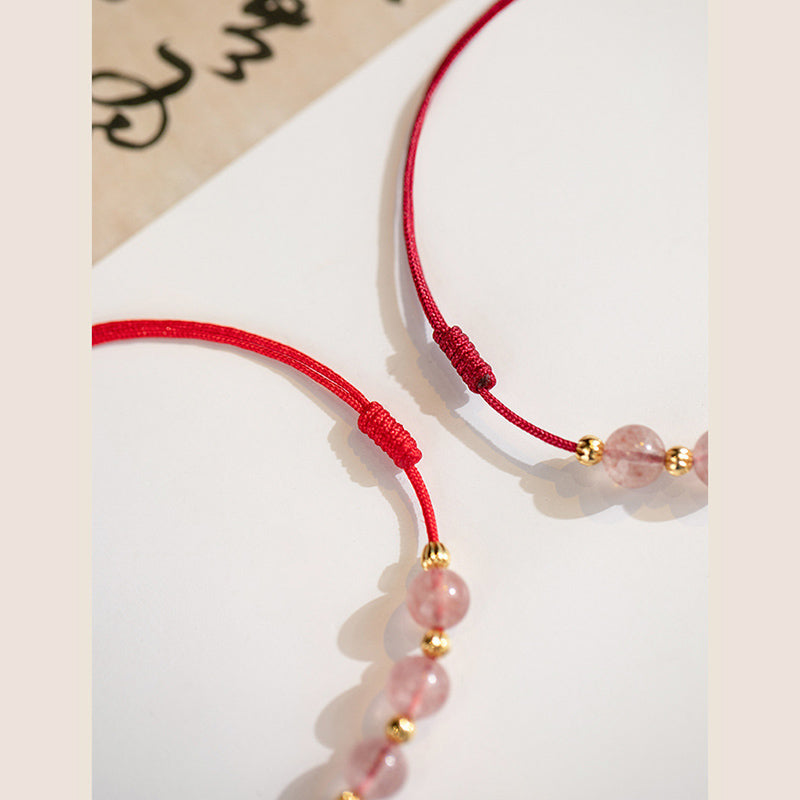 Strawberry Crystal Beads Luck Red String Anklet