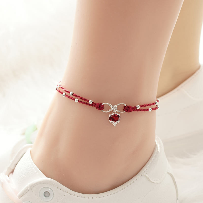Love Heart Infinity Symbol Braided String Anklet