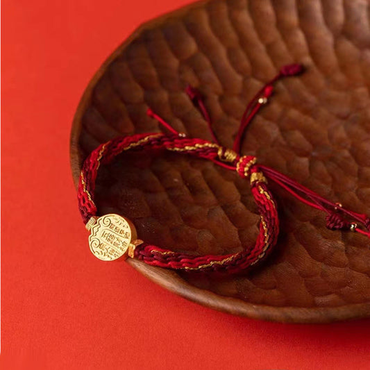 Five Directions Gods of Wealth Handmade Reincarnation Knot Protection String Braid Bracelet