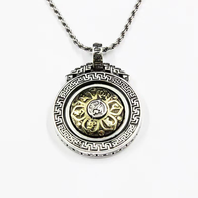 Tibetan Om Mani Padme Hum Double Dorje Vajra Rotatable Purity Peace Necklace Pendant