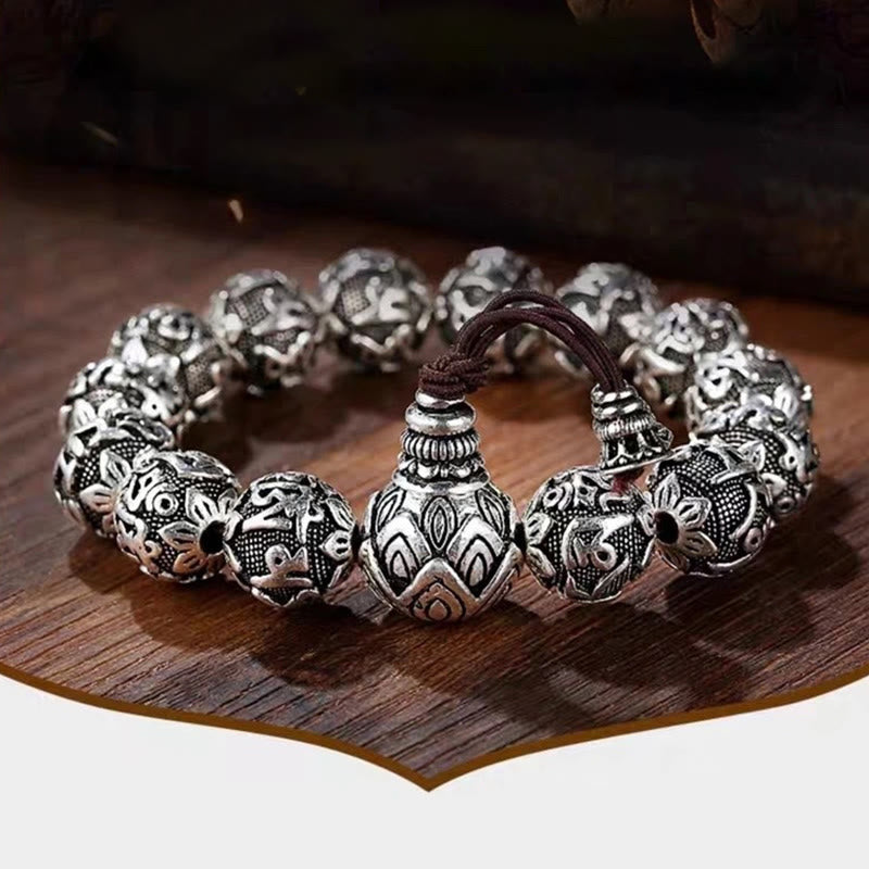 Tibetan Om Mani Padme Hum Carved Alloy Beads Amulet Bracelet
