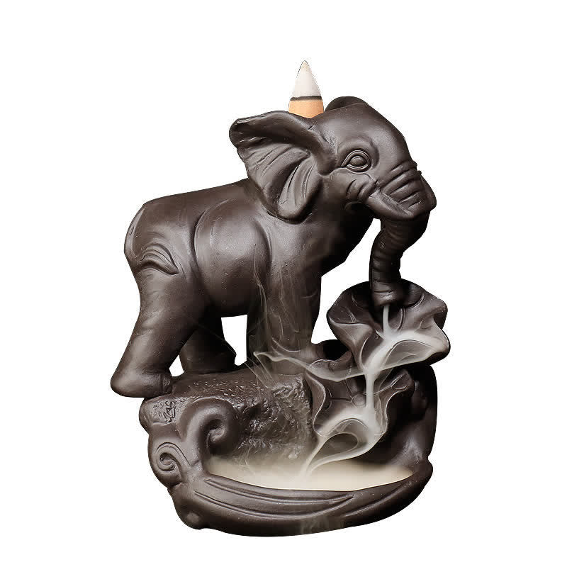 Tibetan Elephant Purple Clay Backflow Smoke Fountain Peace Incense Burner Decoration