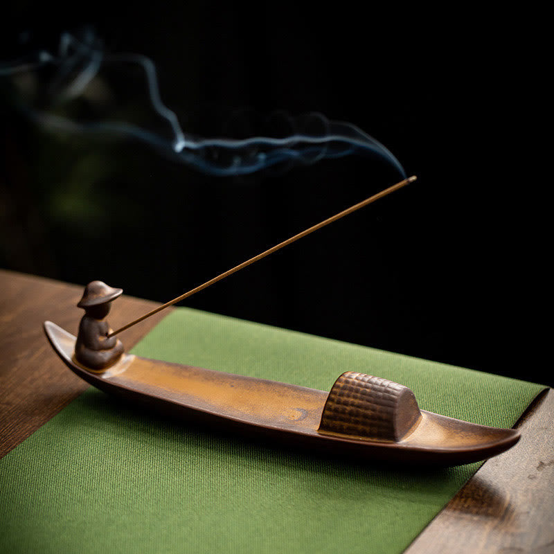 A Lonely Fisherman Afloat Ceramic Incense Burner