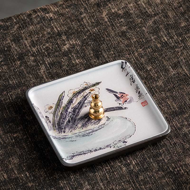 Mountain Lake Flower Leaf Ceramic Plate Tray Stick Incense Burner Decoration