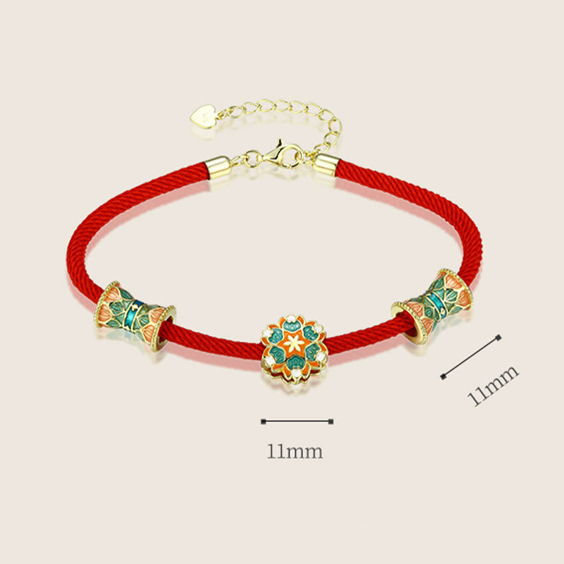Dunhuang 925 Sterling Silver Lotus Drum New Beginning Red Rope Bracelet