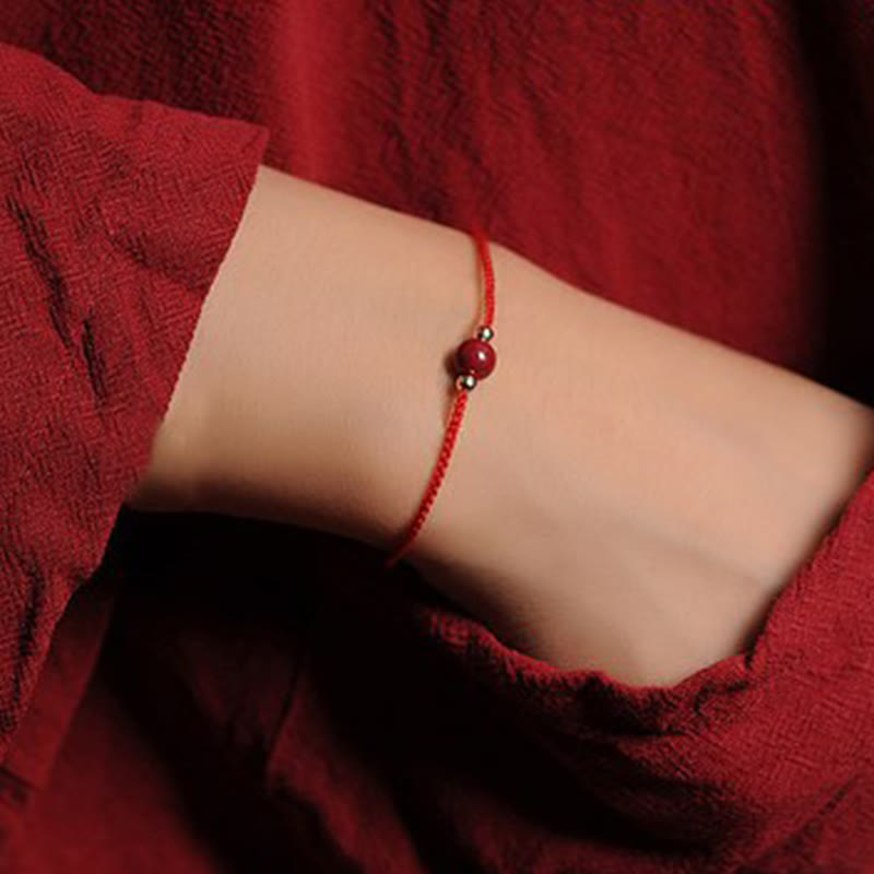 14K Gold Plated Natural Cinnabar Blessing String Braided Bracelet