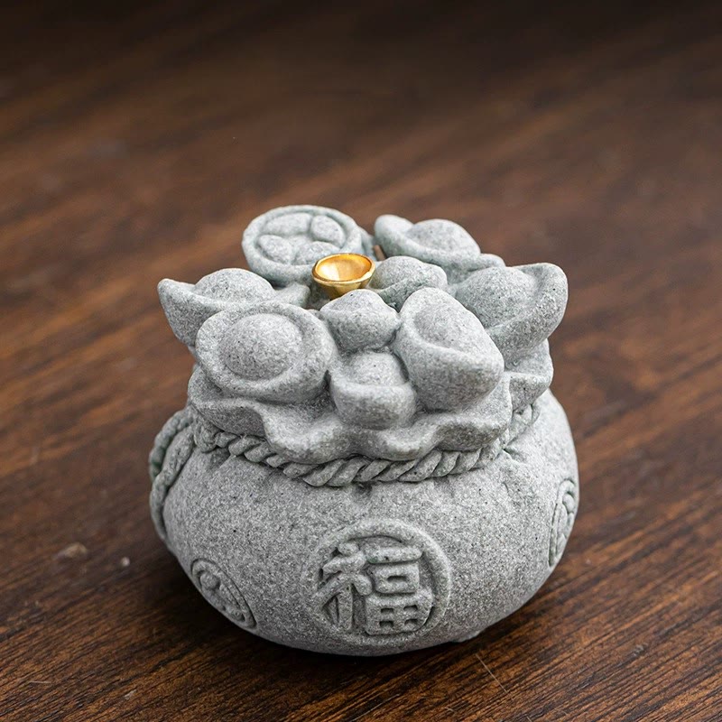 Chinese Character Fu Ingots Incense Burner Desk Decoration